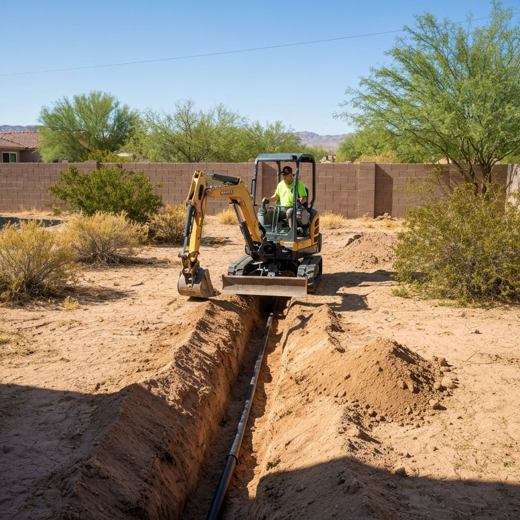 Utility trenching work for irrigation installation in Southern Utah residential property